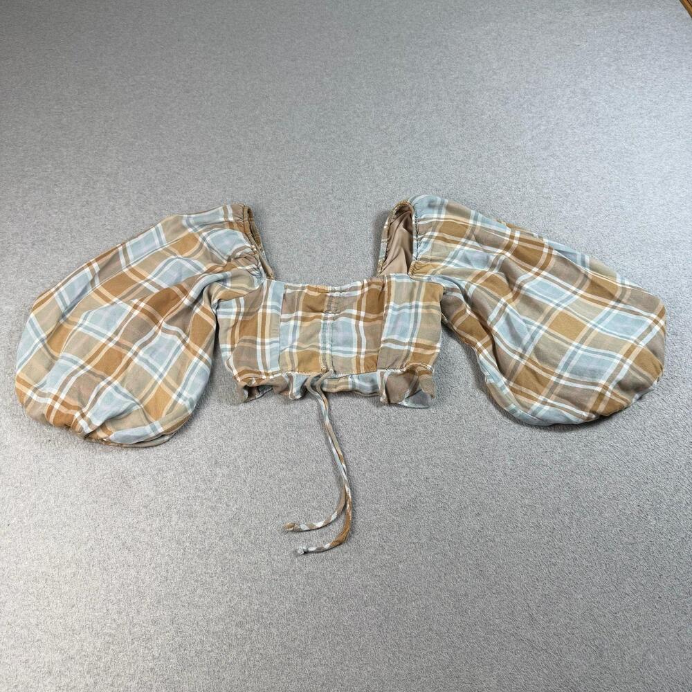 Show Me Your Mumu Shirt Women Small Brown Plaid Puff Sleeve Crop Boho Peasant